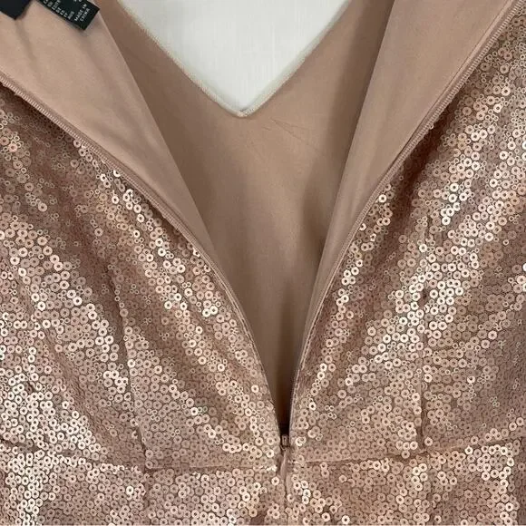 Adrianna Papell Ombre Sequin Gown Dress Blush Pink Short Sleeve V-Neck Size 2 - Picture 12 of 12